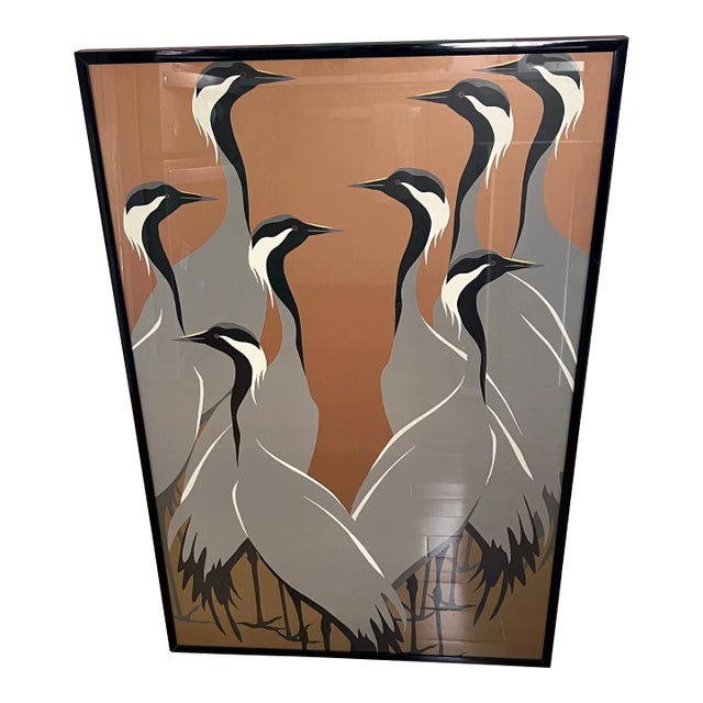 1980 Asian Crane Wall Art Print, Framed For Sale