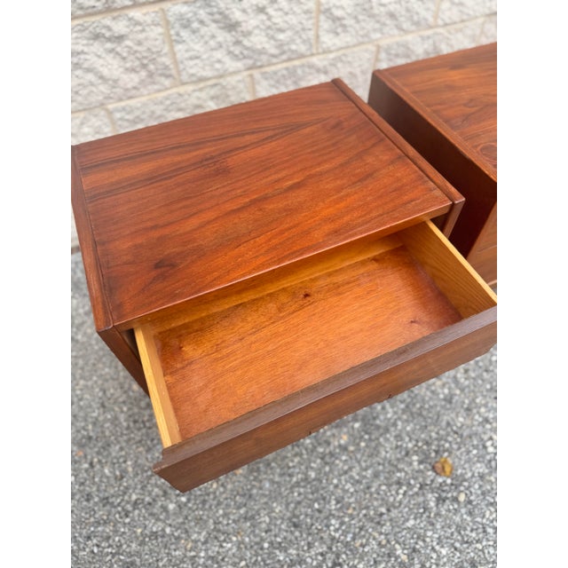 Pair of Mid 20th Century Modern Walnut Nightstands With Two Drawers For Sale - Image 9 of 12