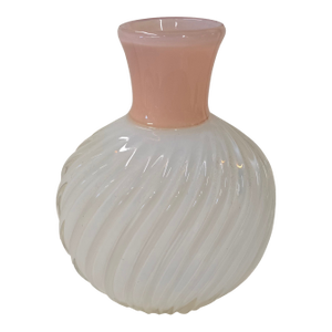 Vintage Larry Laslo for Mikasa Ballerina Pink & White Pearlescent Ribbed Glass Vase
