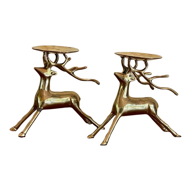 Vintage Brass Deer Candle Holders - A Pair For Sale