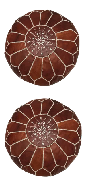 Moroccan Brown Leather Pouf Covers - a Pair