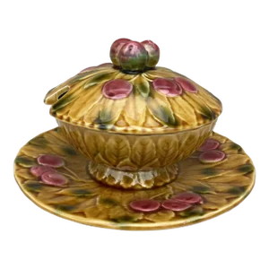 Majolica Cherries Basket Sarreguemines, Circa 1940