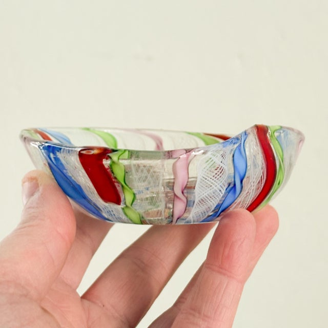 1960s Murano Zanfirico Latticino Rainbow Glass Trinket Dish, 1960's Italian Handblown Art Glass For Sale - Image 5 of 14