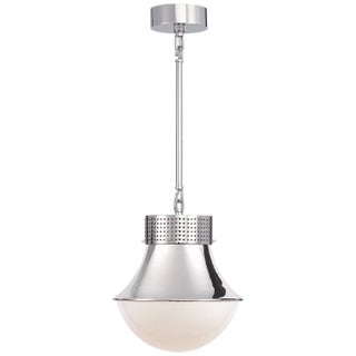 Kelly Wearstler for Visual Comfort Signature Precision Small Pendant in Polished Nickel with White Glass For Sale