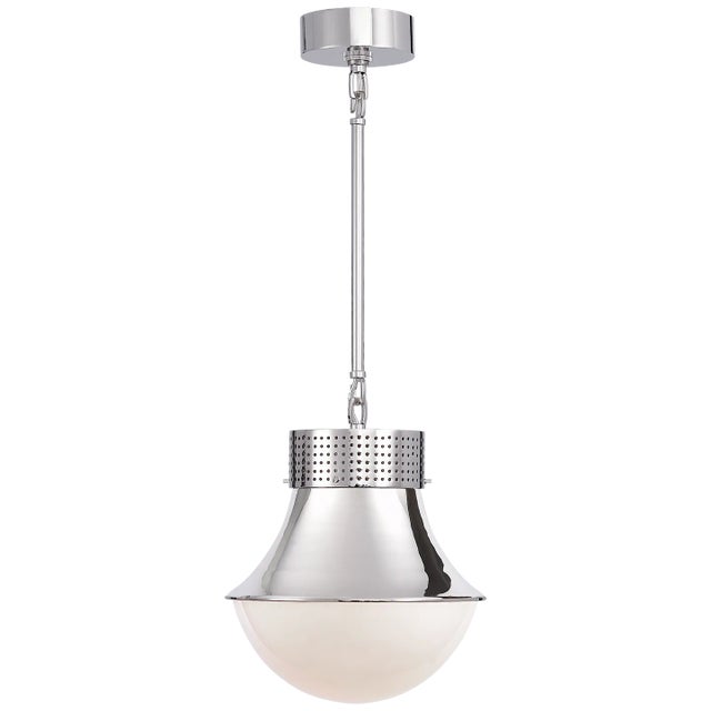 Kelly Wearstler for Visual Comfort Signature Precision Small Pendant in Polished Nickel with White Glass For Sale