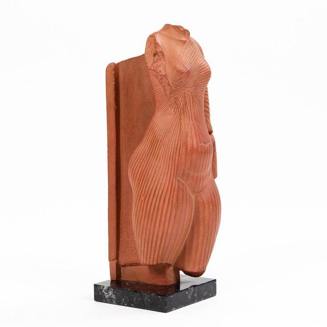 French sculpture in terracotta of an antique female torso 1970s The torso is floating and has a kind of wall in the back...