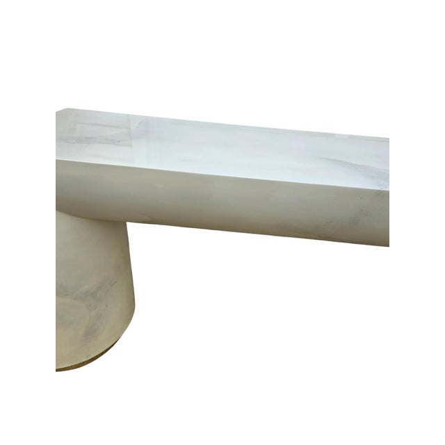 Postmodern Vintage Postmodern Faux Goatskin Console Table Karl Springer Style Lacquered For Sale - Image 3 of 18