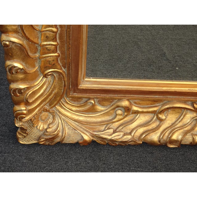 Large 57"Hx45" Vintage Frenchly Carved Gold Wall Mantle Beveled Mirror For Sale - Image 10 of 12