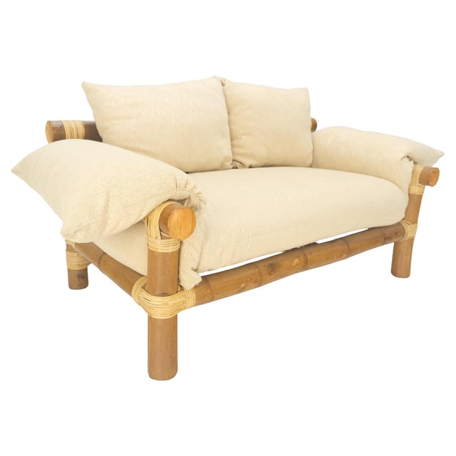 Thick Bamboo Frame Mid Century Modern c1970s Loveseat Sofa MINT For Sale - Image 11 of 18