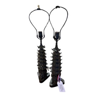 Pair of Antique Chinese Bronze Pagoda Mounted as Lamps For Sale