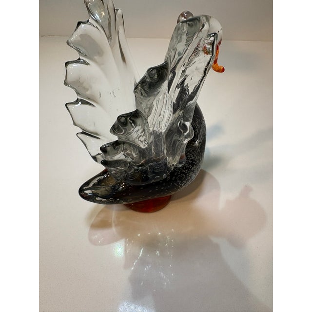 Vintage Signed Murano Black Swan Art Hand Blown Glass Sculpture Figurine For Sale - Image 12 of 14