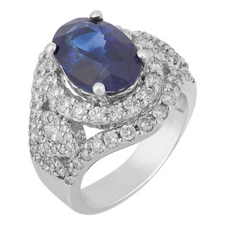 Vintage 4.43 Carat Sapphire Diamond 18k White Gold Cocktail Ring, Size 6 For Sale