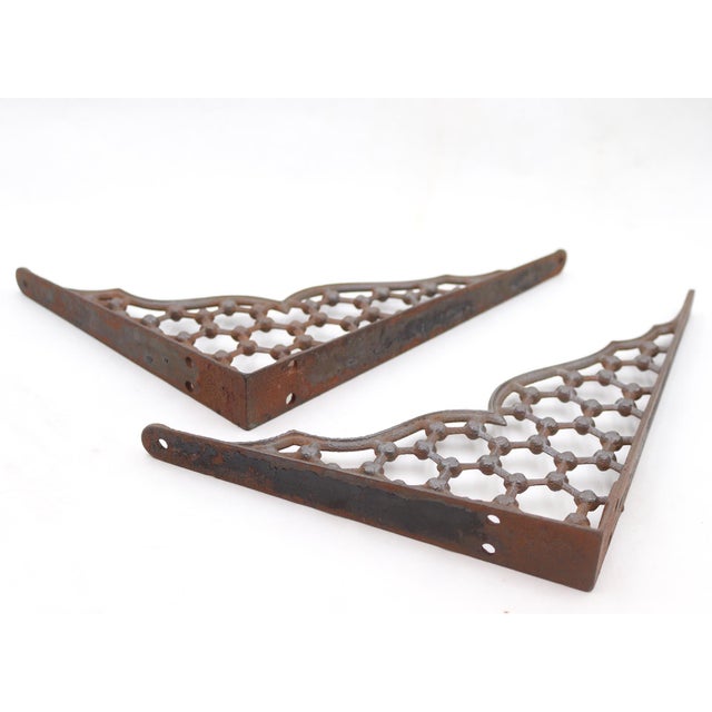 Mid 20th Century Pair of Antique Victorian Cast Iron Hexagon Shelf Brackets For Sale - Image 5 of 5