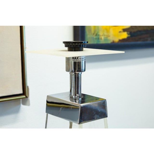 Vintage 1980s Lucite Table Lamp With Chrome Accents 1980's For Sale - Image 4 of 6