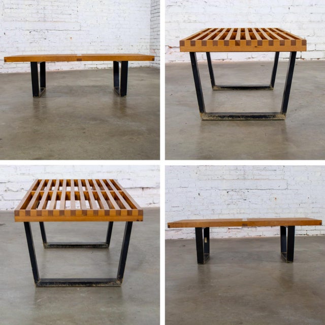 Early Mid Century Modern George Nelson Platform Bench for Herman Miller Maple Slats Black Painted Legs For Sale - Image 6 of 18