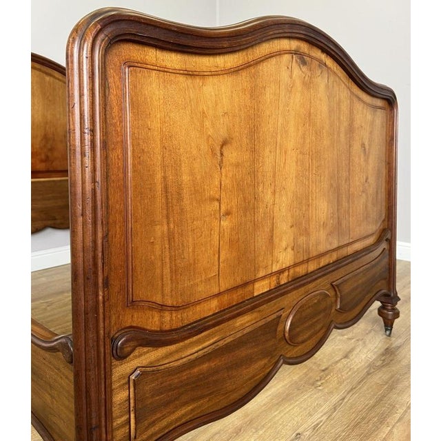Antique French Style Double Bed Frame with Carved Walnut Headboard For Sale - Image 13 of 18