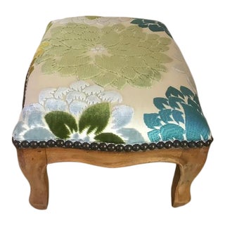 Vintage Foot Stool With New Designer Fabric For Sale
