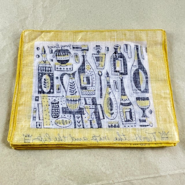 Yellow George Briard Cocktail Napkins -Twixt the Nip & the Lib, S/8 Boxed For Sale - Image 8 of 12