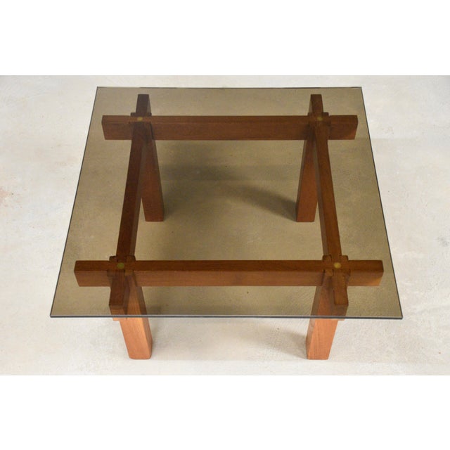 Brown 1960s Refinished Teak and Glass Square Coffee Table For Sale - Image 8 of 9