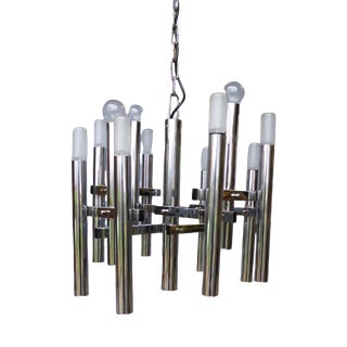 Mid-Century Chrome Tubes Chandelier Ceiling Lamp by Gaetano Sciolari For Sale