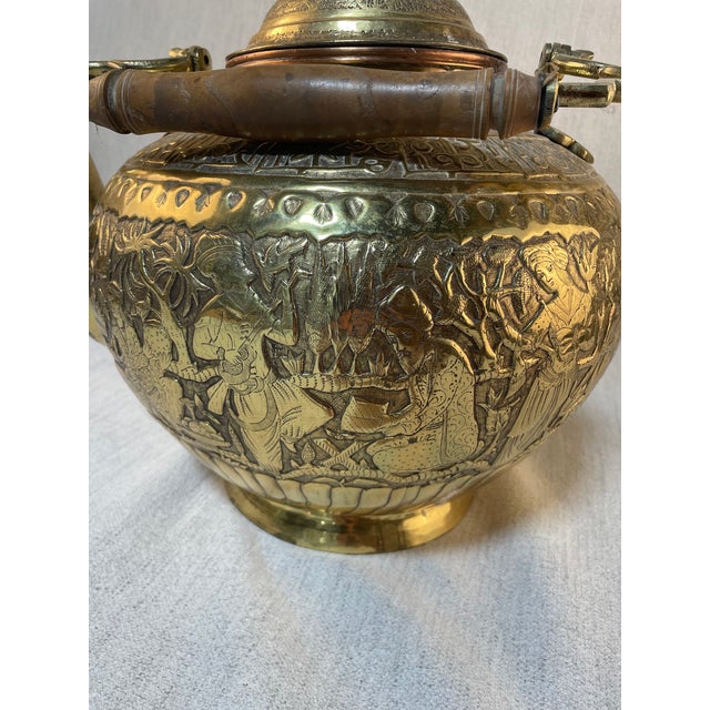 Persian Late 19th Century Large Middle Eastern Brass Tea Pot For Sale - Image 3 of 9