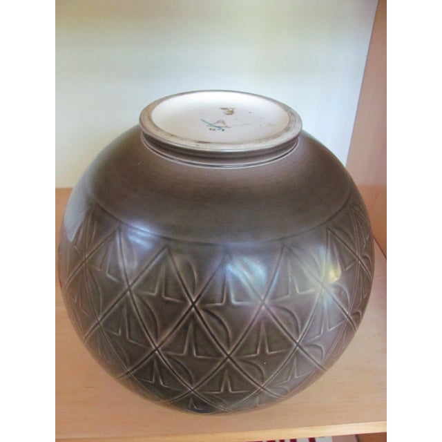 Mid 20th Century Royal Copenhagen Round Vase Mid 20th Century Brown 9" Diameter For Sale - Image 5 of 10