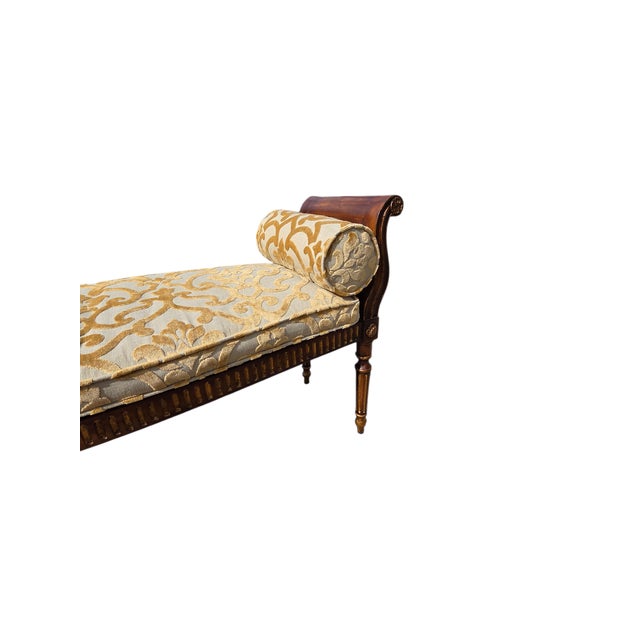 1990s John Richards Window Bench Settee French Regency Damask Neo Classical Ottoman For Sale - Image 14 of 18