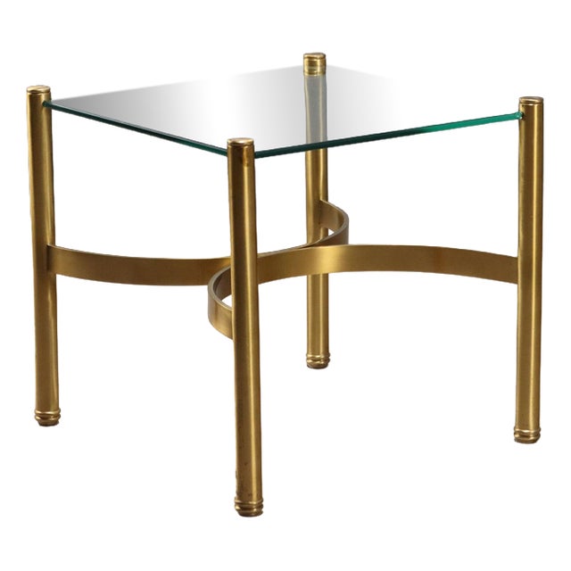 Vintage Coffee Table Brass Glass Top, Italy, 1970s For Sale