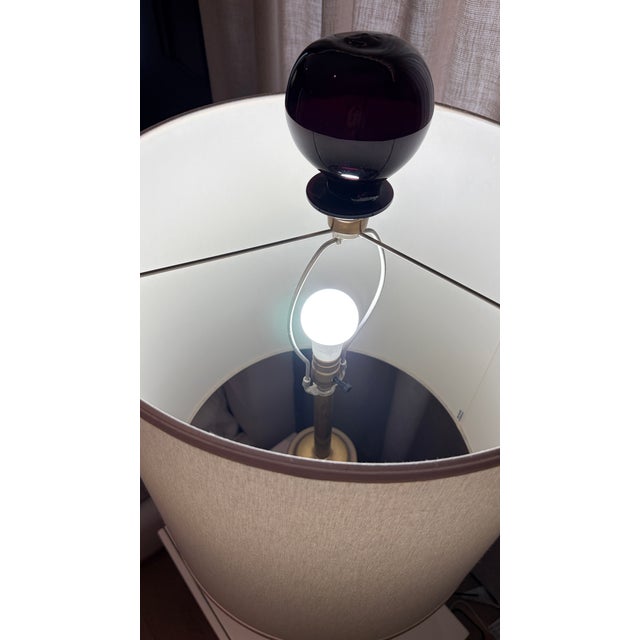 Rare Pair - Vintage Marbro Amethyst Art Glass Table Lamps, McM, C. 1960s, Brass Base, 58.5" Tall For Sale - Image 9 of 12