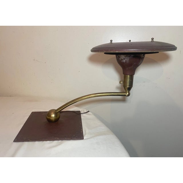 Mid-Century Modern Vintage Mid Century Modern Wheeler Brass Tole Flying Saucer Table Lamp Modernist For Sale - Image 3 of 13