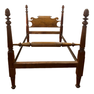 Tiger Maple Colonial Virginia Acorn Full Bed Frame 1800's