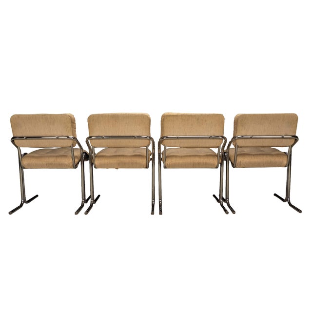 1970s Attributed to Jerry Johnson Arcadia Cantilever Tubular Dining Chairs, Set of 4 – Chrome Retro Modern For Sale - Image 13 of 16