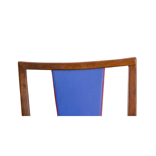 Mid-Century French Blue Red Border Dining Chairs in Teak and Skai, 1960, Set of 6 For Sale - Image 11 of 14