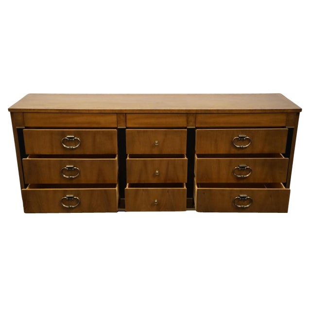 American of Martinsville Banded Walnut British Imperial 80" Triple Dresser 6106-2 For Sale In Kansas City - Image 6 of 12