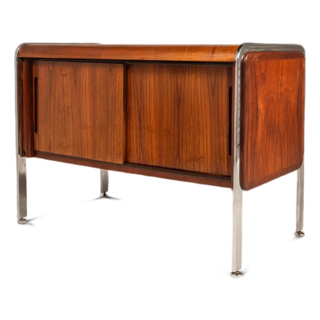 Mid-Century Modern Record Cabinet in Teak W/ Chrome Legs After Ste Marie & Laurent, Canada, C. 1970's For Sale