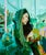 Sabor a miel by Jessica Oliveras | Oil Painting of a woman in a green shawl with abstract elements For Sale