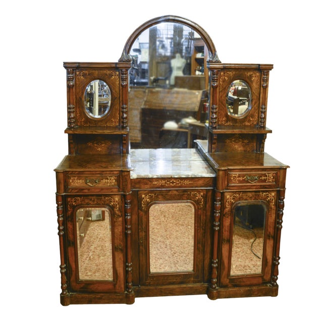 Servant Sideboard in Walnut Inlaid with France Mirror, 1850s For Sale
