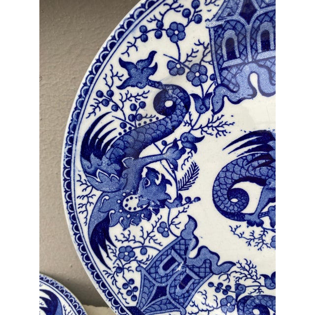 Japonisme 19th Century Blue & White Dessert Plate Dragon Sarreguemines For Sale - Image 3 of 10