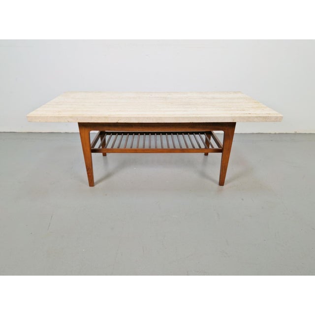 Mid-Century Teak Coffee Table with Travertine Top, 1960s For Sale - Image 4 of 14