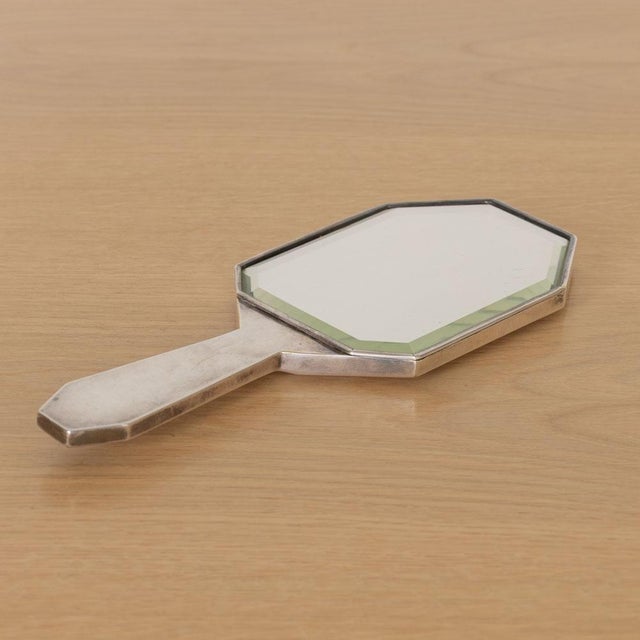 1930s French Art Deco Silver Beveled Hand Mirror For Sale - Image 10 of 11