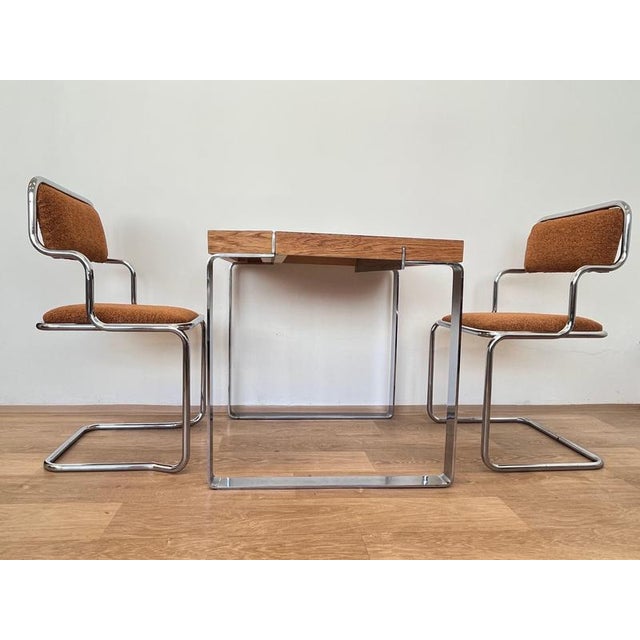 Vintage Wooden and Chrome Dining Table and Chairs by Ladislav Vrátník, 1970s, Set of 3 For Sale - Image 11 of 12