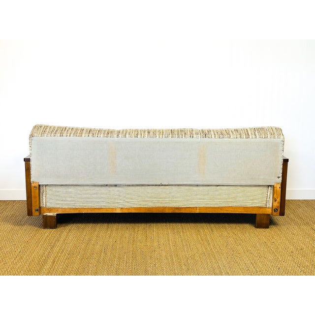 1950s Art Deco Living Room Set in Curved Wood with Tweed and Cane, 1950s, Set of 3 For Sale - Image 5 of 18