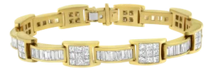 14K Yellow Gold Princess and Baguette-Cut Diamond Box-Link Bracelet(10.75 cttw,G-H Color,VS2-SI1 Clarity)