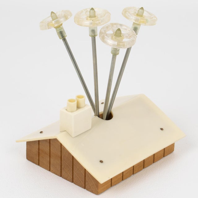 Mid-Century Modern Mid-Century Modern Lucite and Wood Chalet in the Alps Cocktail Picks Set For Sale - Image 3 of 9