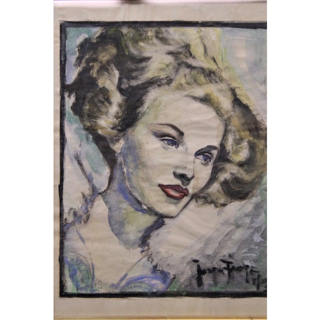 C. 20th Century Justin Faivre " Young Beautiful Woman " Done in Watercolor