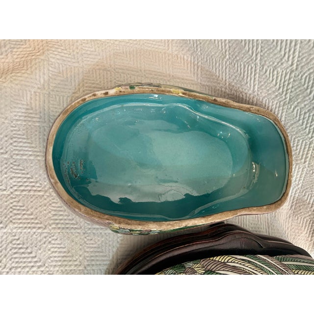 Mid 20th Century Chinoiserie Duck or Goose Tureen on Carved Wood Stand For Sale - Image 9 of 12