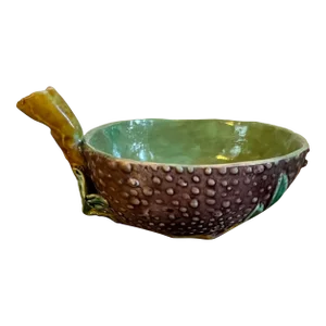 Antique 19th Century Chinese Porcelain Salt Cellar in the Form of a Lychee Nut With Branch Handle