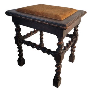 Early 20th Century Barley Twist Bench/ Stool With Leather Cushion For Sale