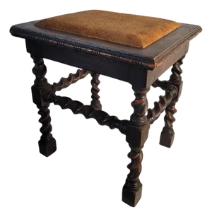 Early 20th Century Barley Twist Bench/ Stool With Leather Cushion