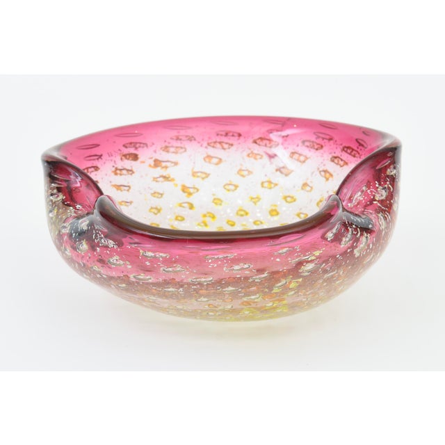 Pink Vintage Murano Pink Glass Bowl With Silver and Gold Foil, 1960's, Italy For Sale - Image 8 of 10